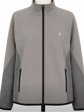 Old Navy Active Gray Ribbed Full Zip Jacket Performance Athletic Track Jacket L